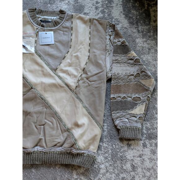 Vintage 90s Saxony Leather Sweater, Coogi Hip-Hop - Men's XL, New With Tags RARE - Picture 7 of 15